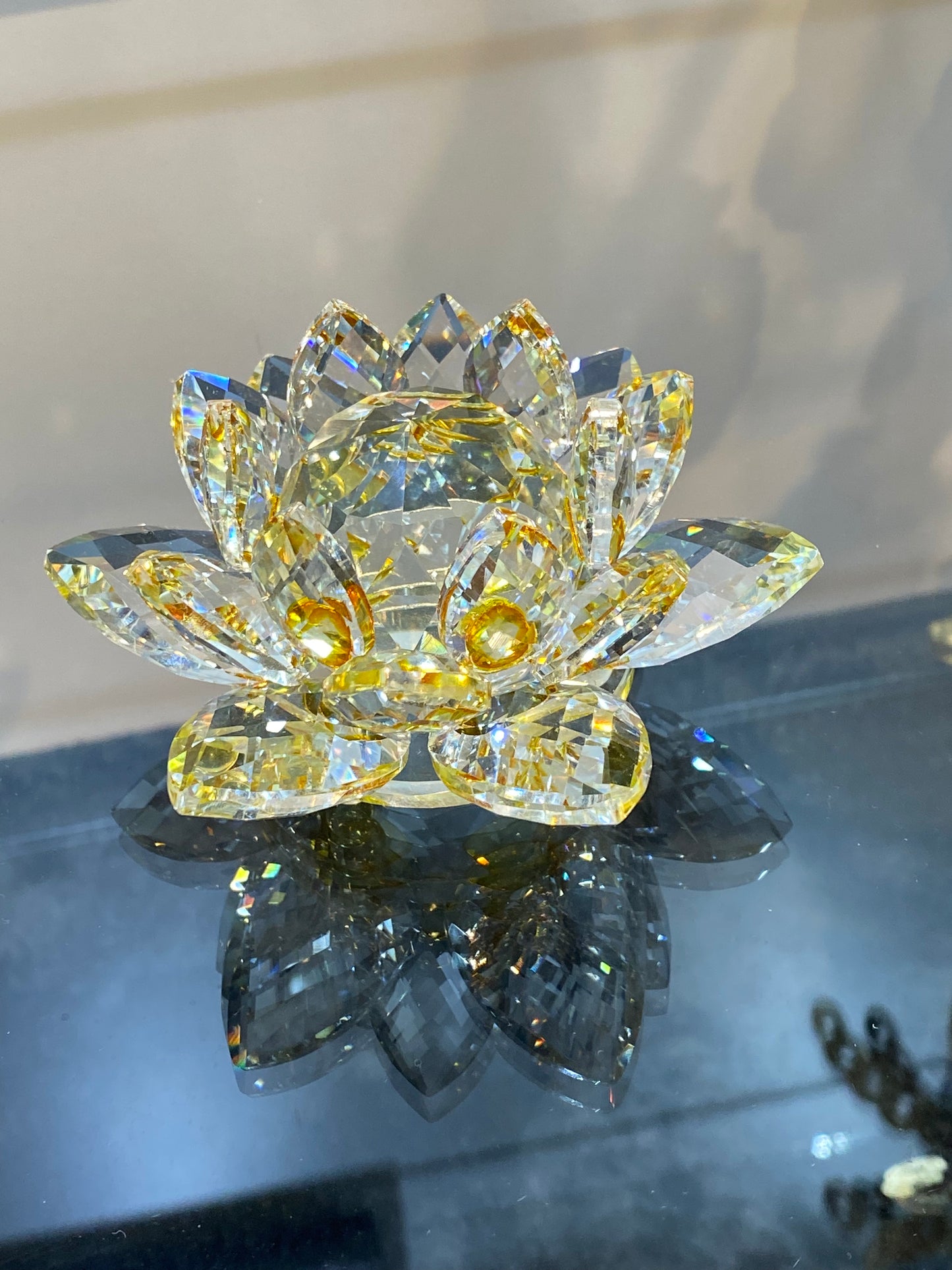 Feng Shui Crystal Lotus Flower Gold Yellow/Clear