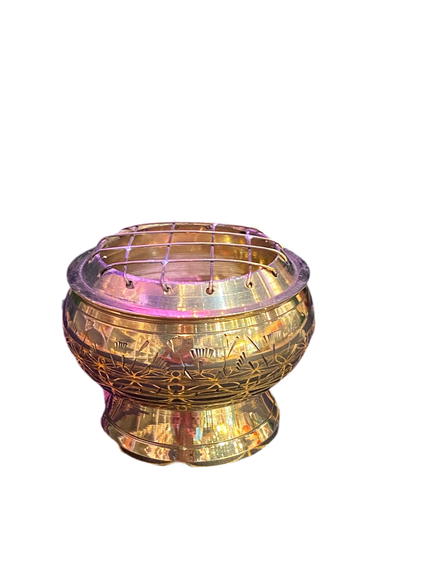 Brass Charcoal Burner Flower Engraved