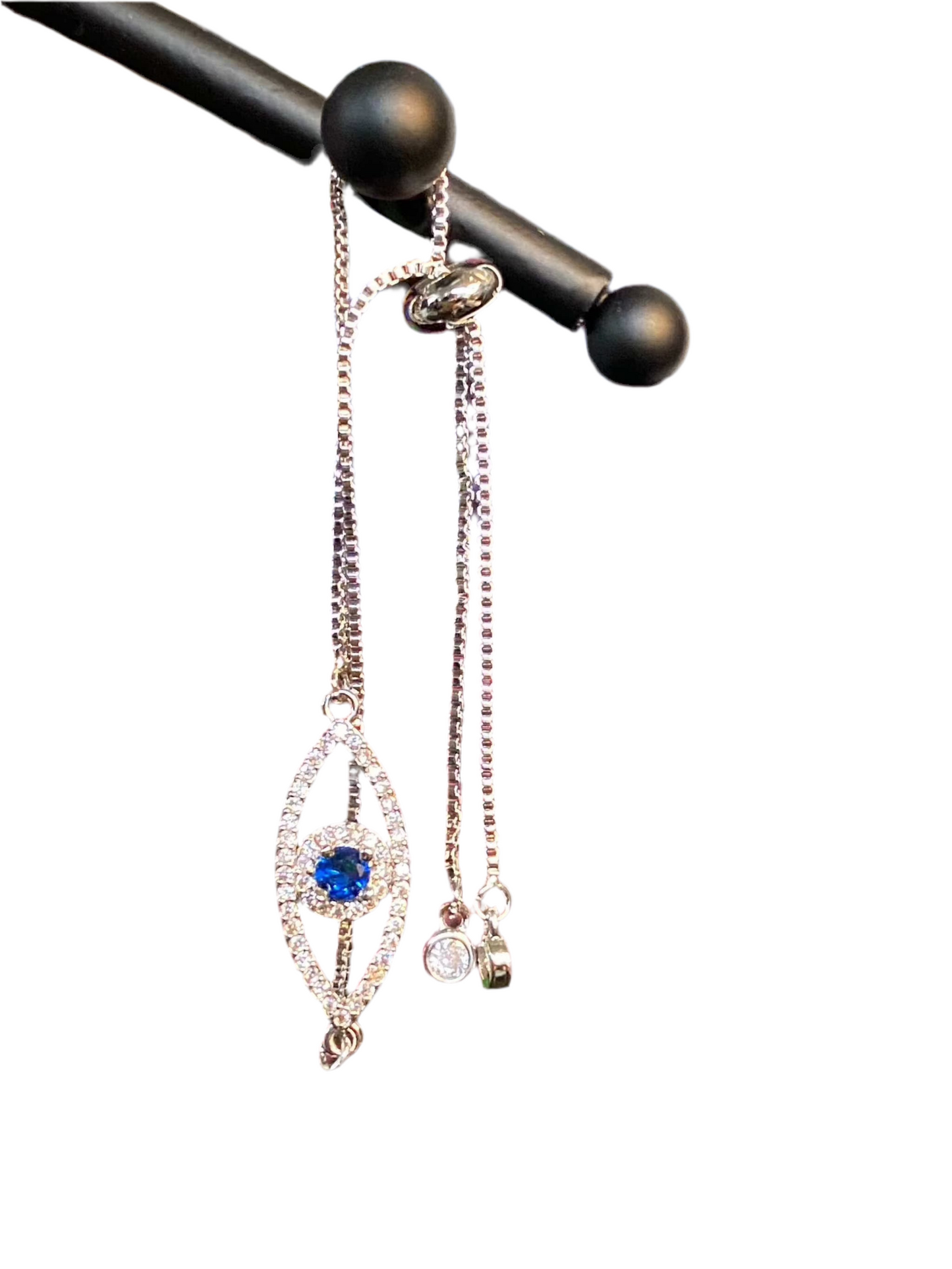 Silver Dainty Evil Eye with Sapphire Blue Stone