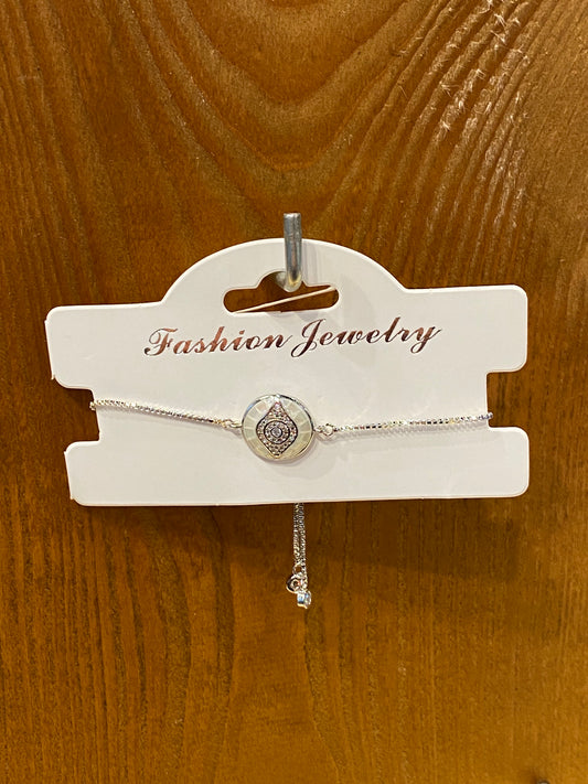 Fashion Jewelry Dainty Silver Pearl Evil Eye Bracelet
