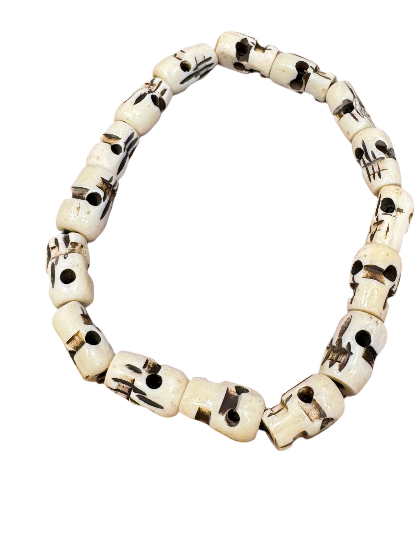 Hand Carved Skull Beaded Bone Bracelet