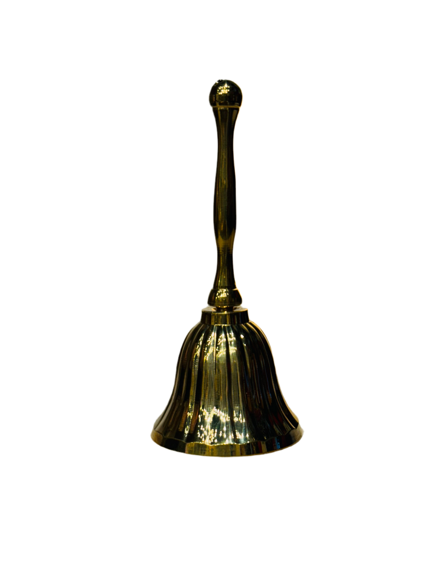 Brass Bell with decorative scalloped outer bell and slender handle 4”