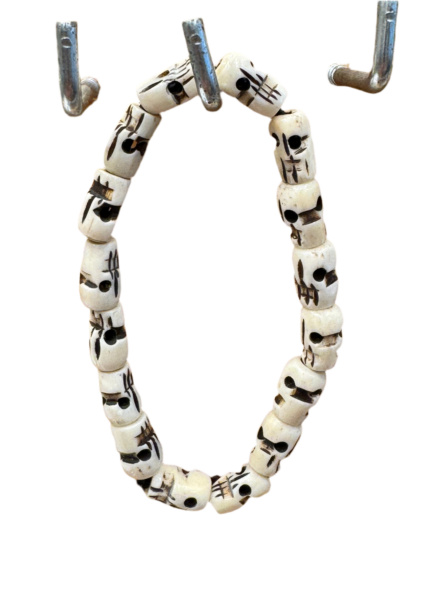 Hand Carved Skull Beaded Bone Bracelet