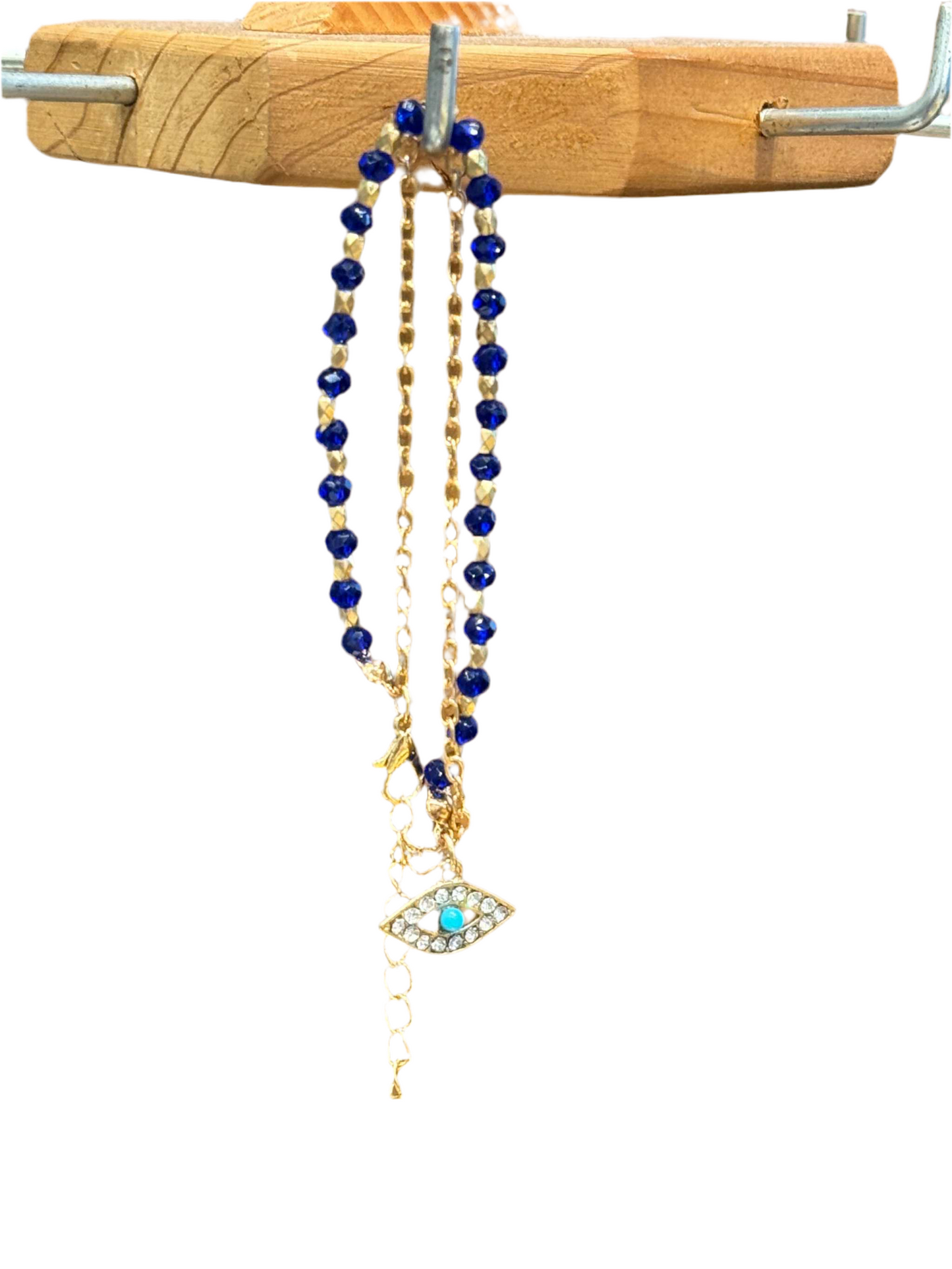 Blue and Gold Evil Eye Bracelet with Turquoise Stone, Adjustable Dainty Design.