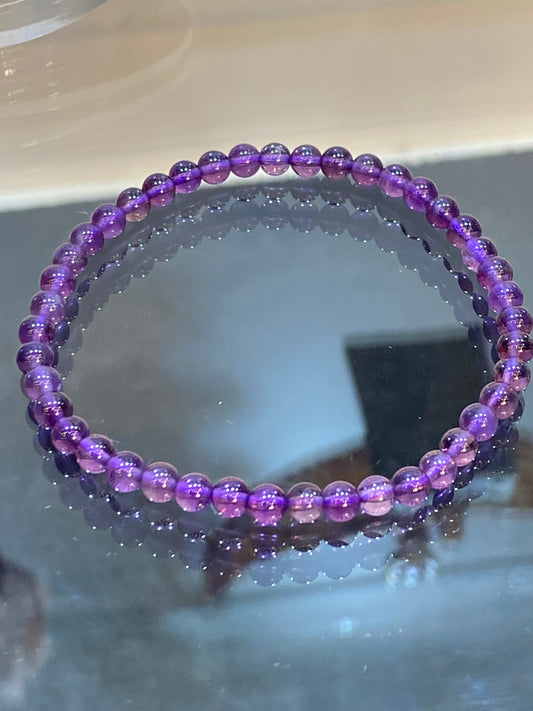 Faceted Amethyst Stretch Round Beaded Gemstone Bracelet 4mm