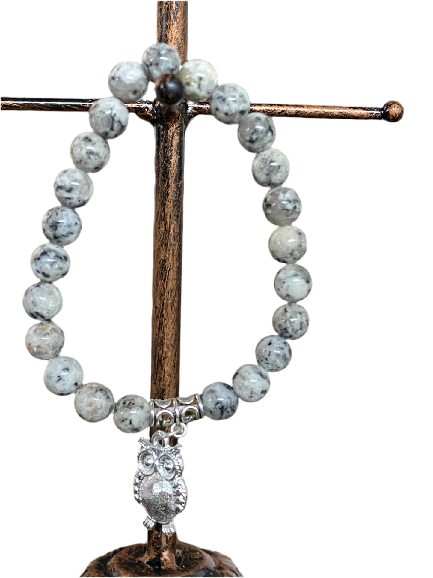 Black Sesame Gemstone Bracelet With Owl Charm