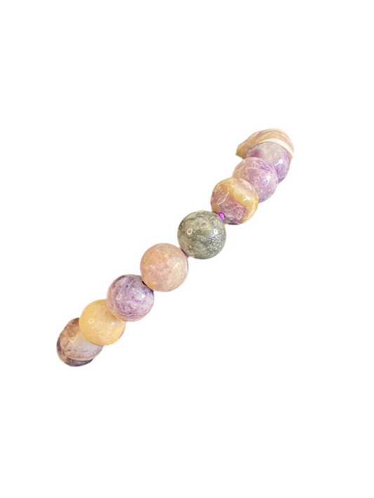 Charoite Flower Beaded String Bracelet with floral bead pattern for spiritual transformation and healing energy.