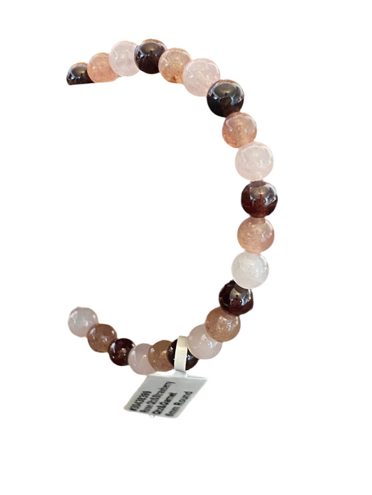 Rose Quartz Strawberry Quartz and Garnet Beaded Bracelet promoting love and healing.