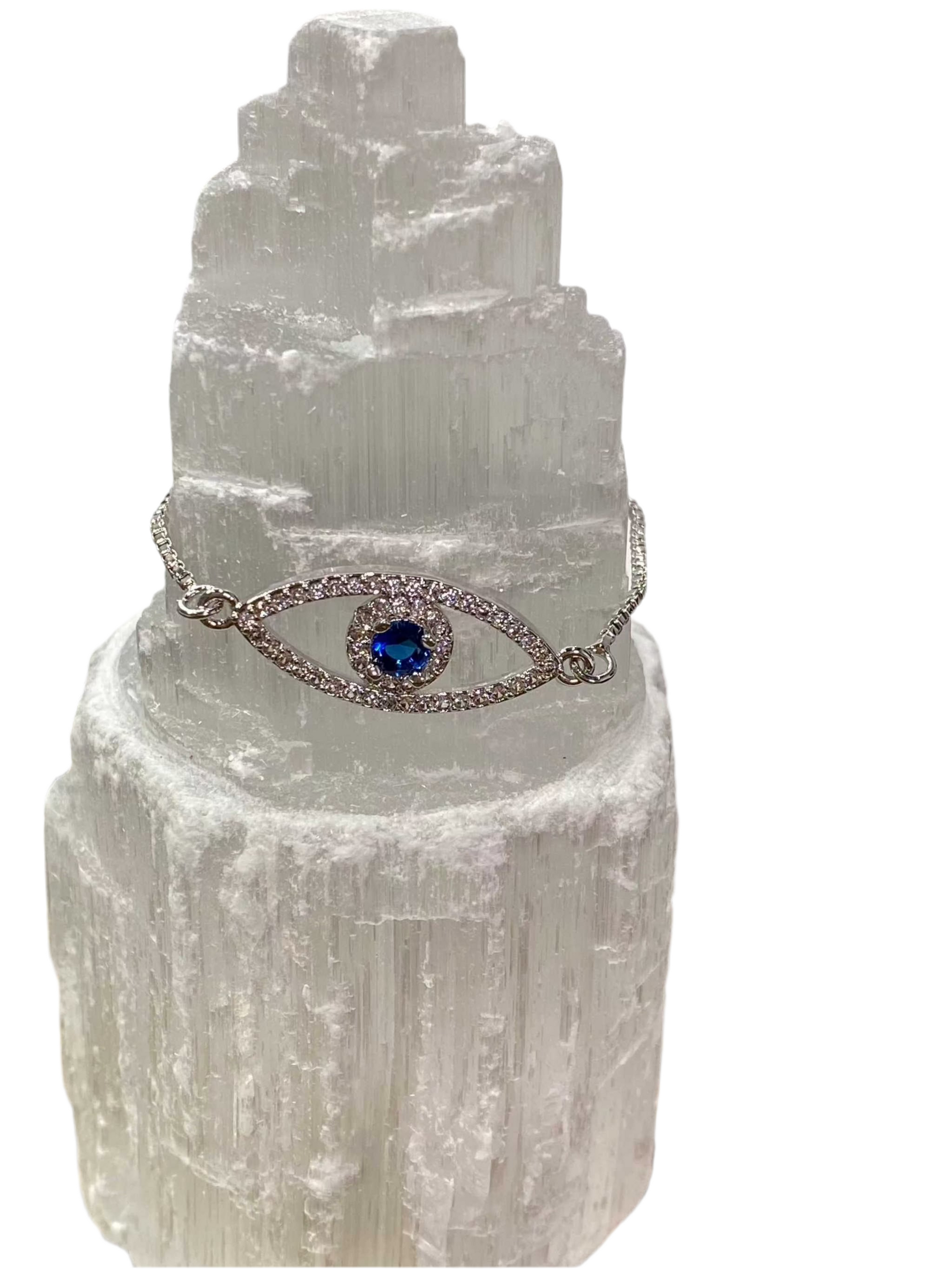 Silver Dainty Evil Eye with Sapphire Blue Stone