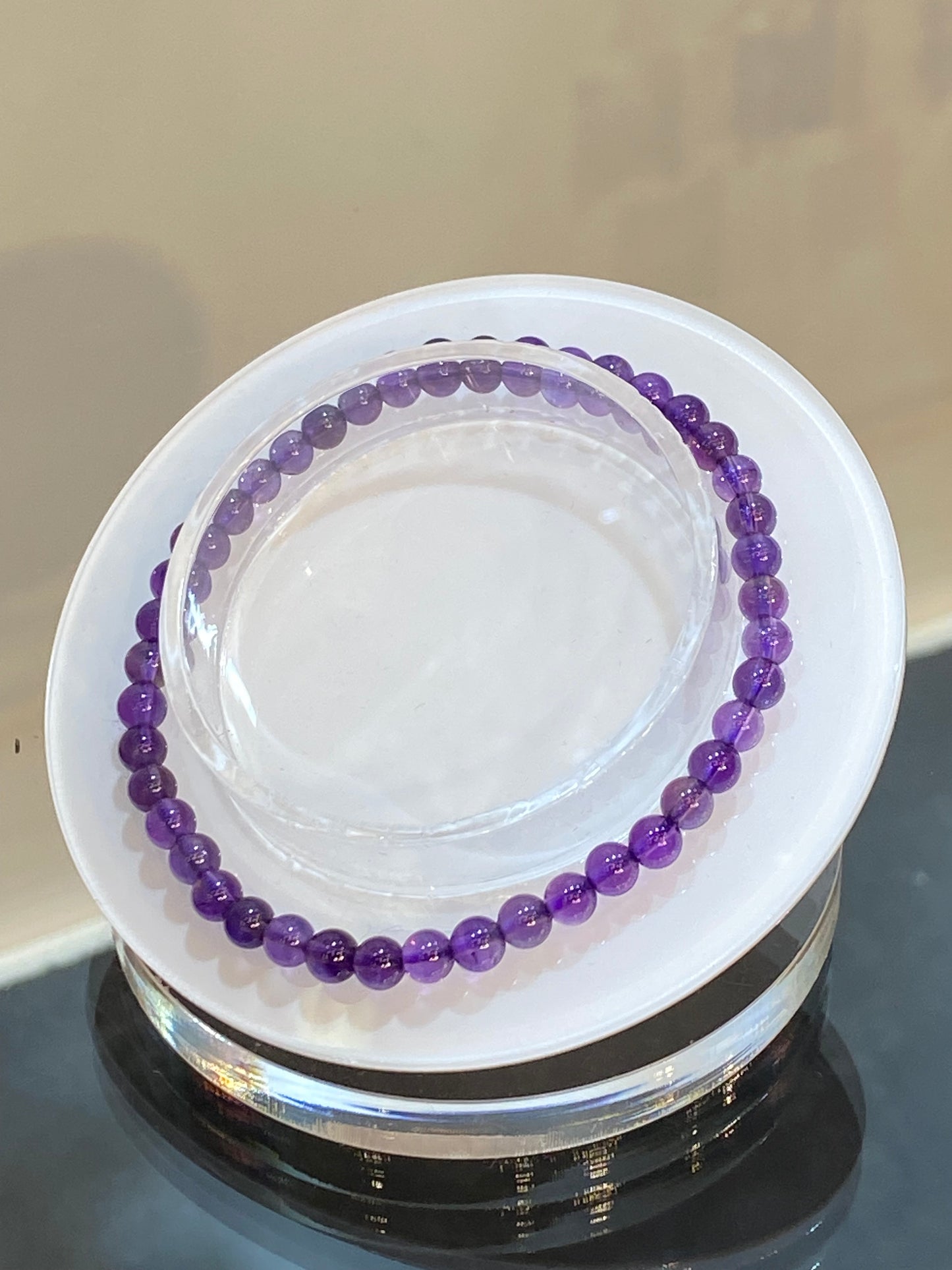 Faceted Amethyst Stretch Round Beaded Gemstone Bracelet 4mm