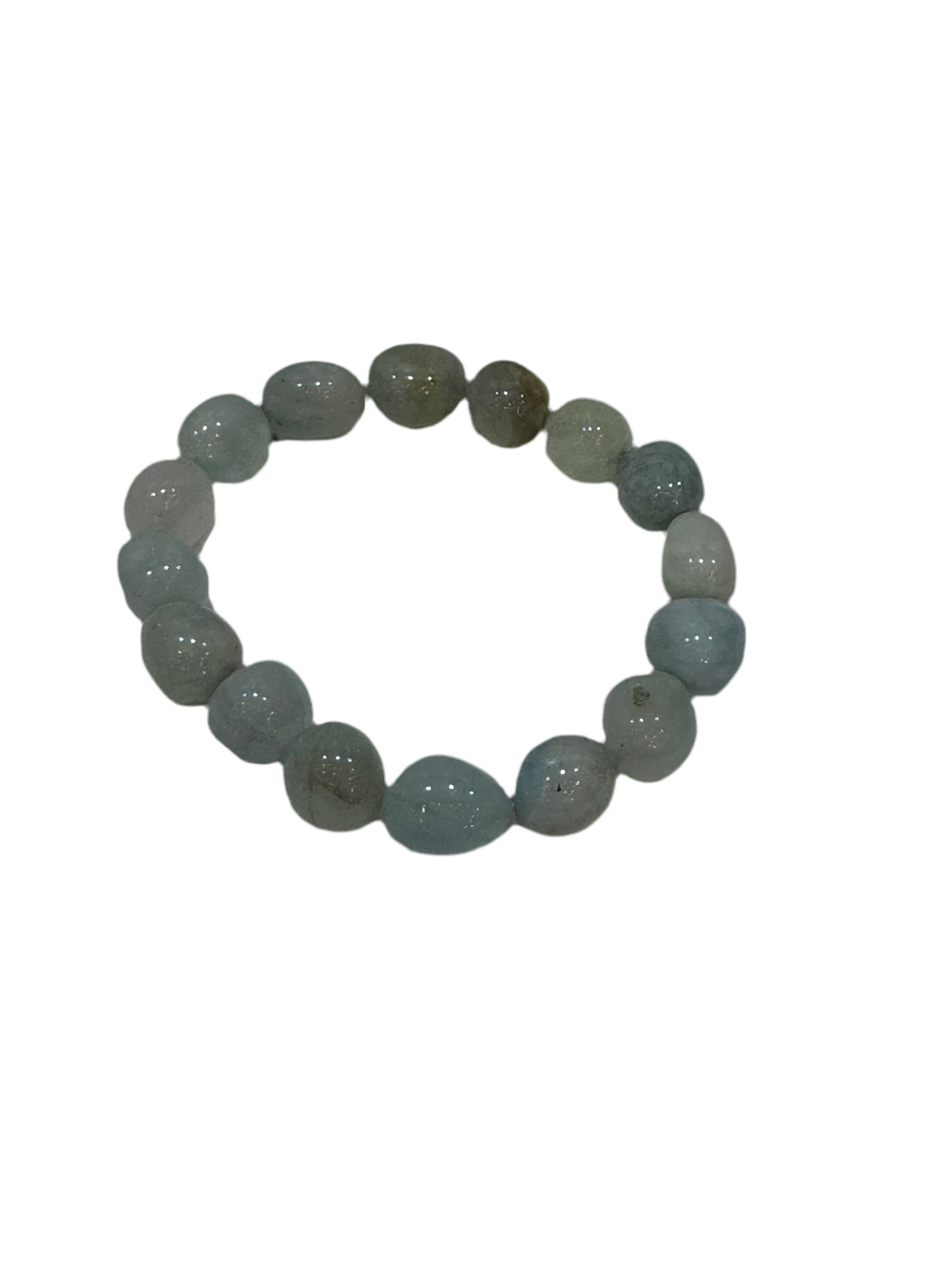 Aquamarine Nugget Tumbled Polished Beaded Bracelet
