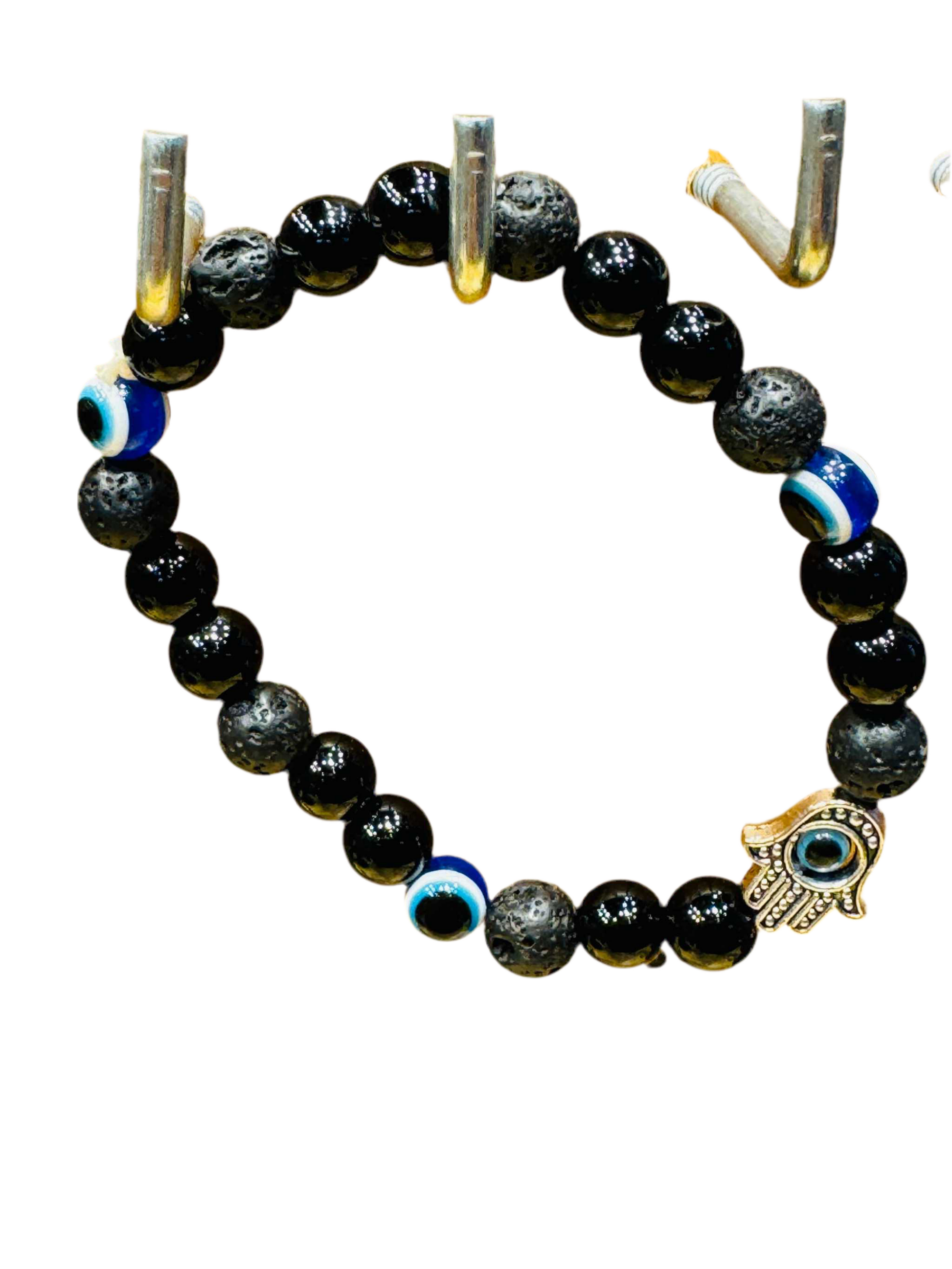 Black Obsidian Lava Rock Evil Eye Bracelet