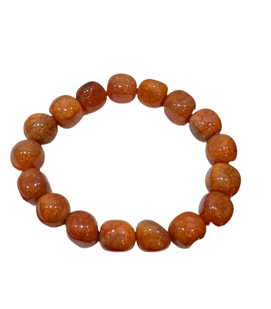Carnelian Polished Beaded Bracelet for passion and creativity, 10mm stretch design.