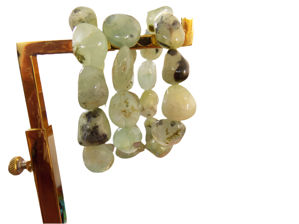 Prehnite tumbled gemstone bracelet with free-form beads for healing and balance.