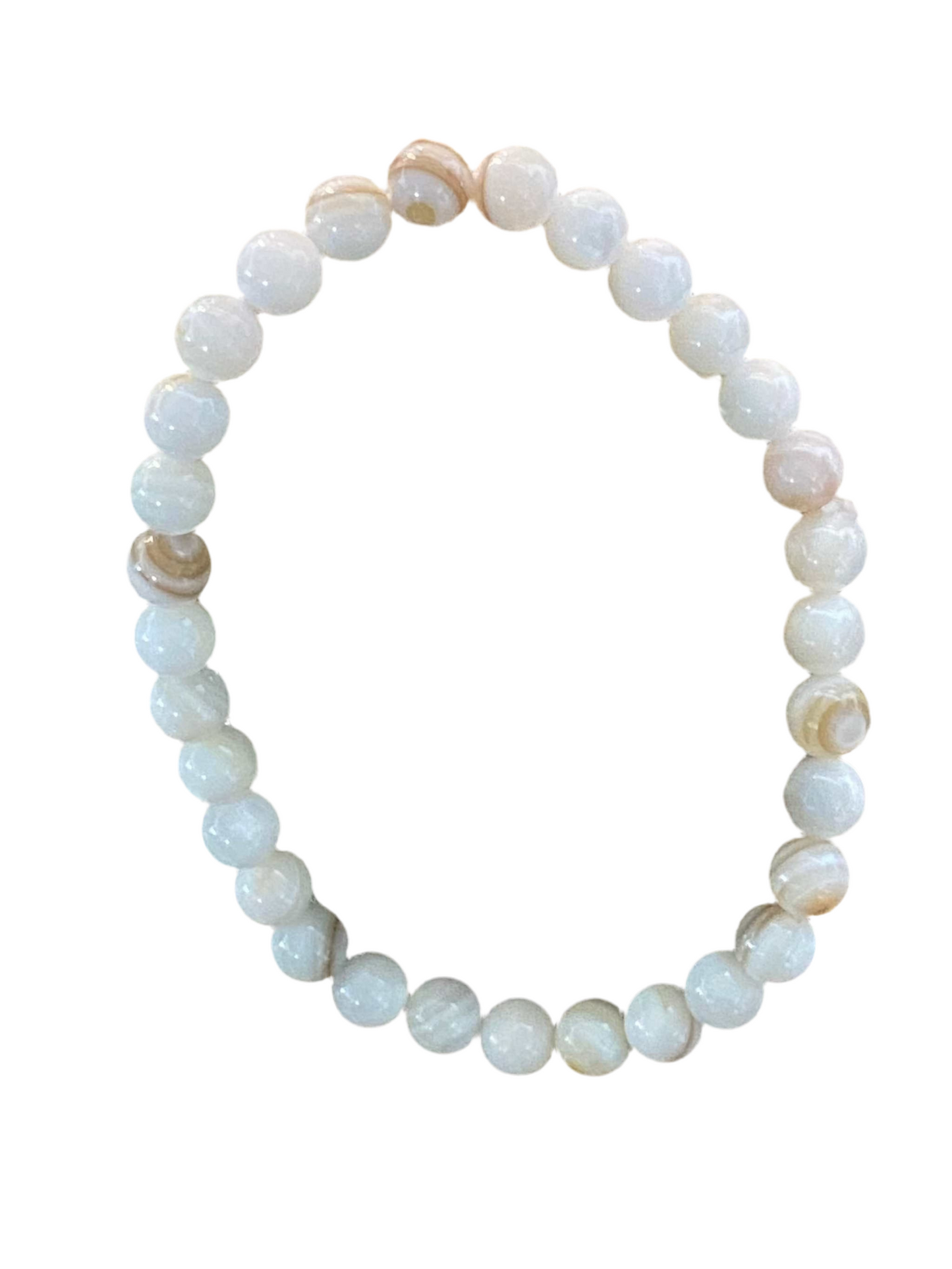 White Banded Agate Beaded Gemstone Bracelet