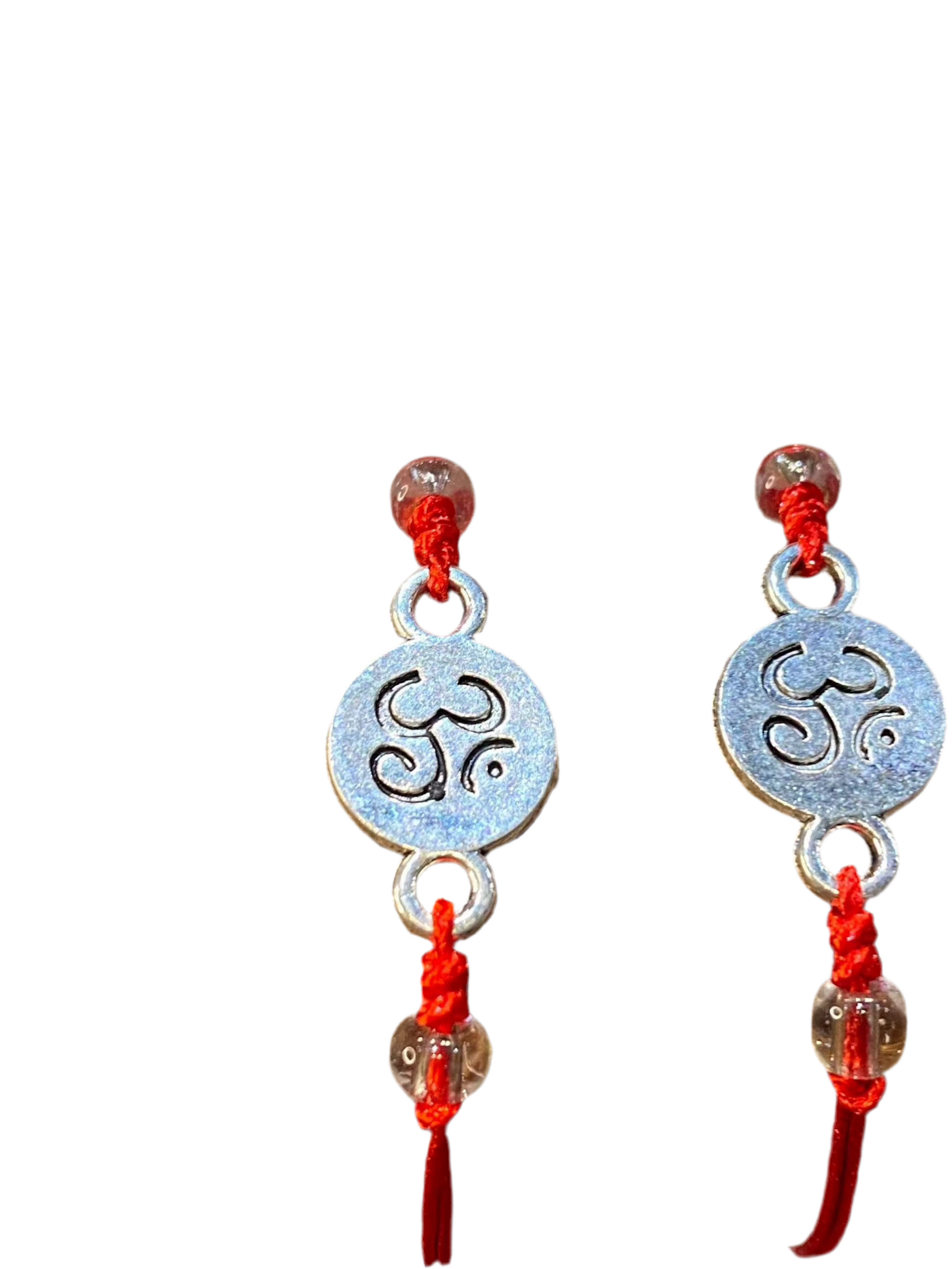 Red String Om Pull String Bracelet with Om symbol for peace and protection.