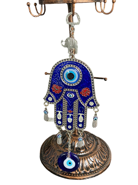 Blue Hand of Fatima Talisman with Evil Eye Amulet for protection and positive energy.