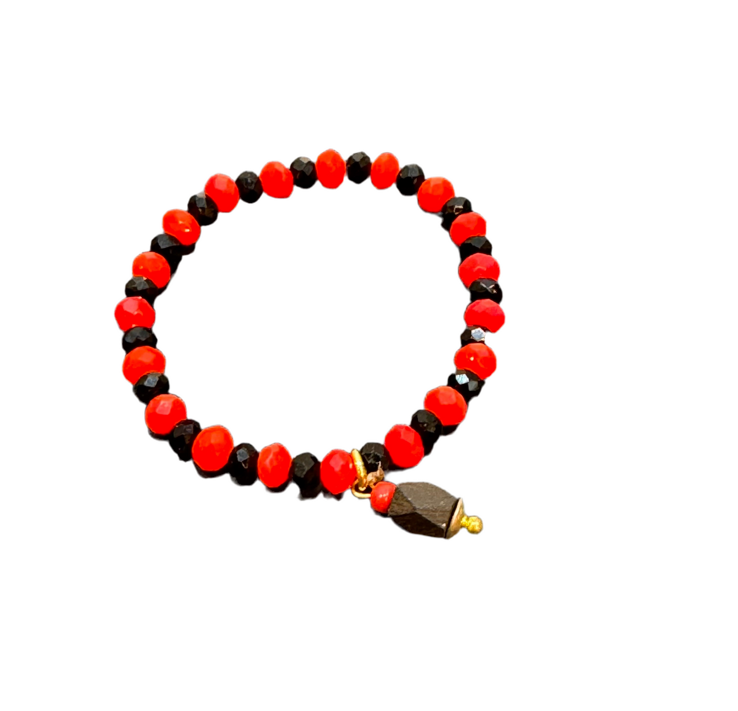 Red and Black Faceted Beaded Stretch Bracelet Baby Protection Good Luck Azabache Pendant Amulet
