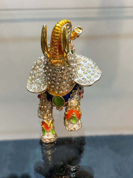 Elephant Bejeweled Large Colorful Stones Trinket Box