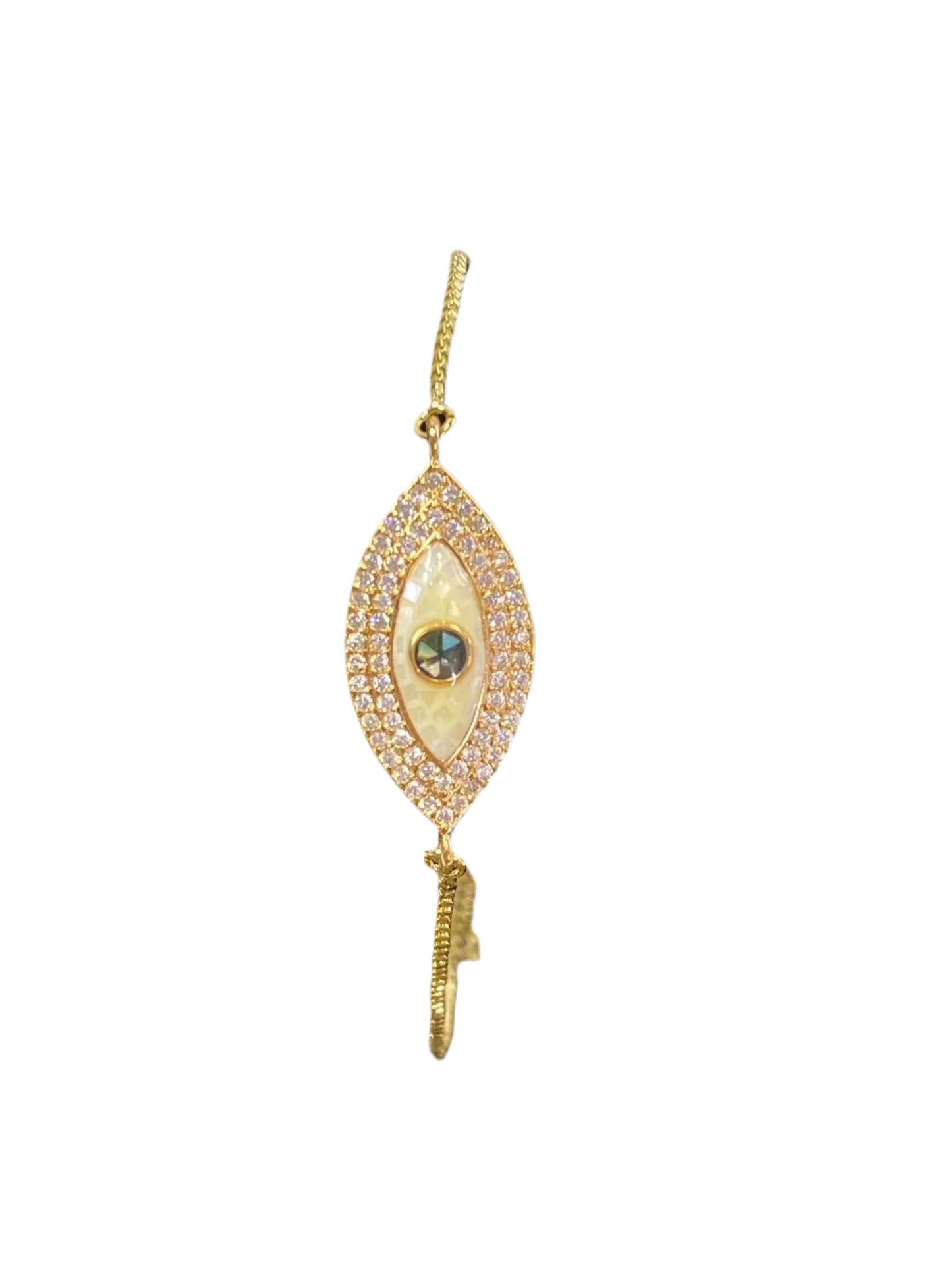 Mother of Pearl Stone Gold Evil Eye Dainty Bracelet featuring a protective evil eye design.