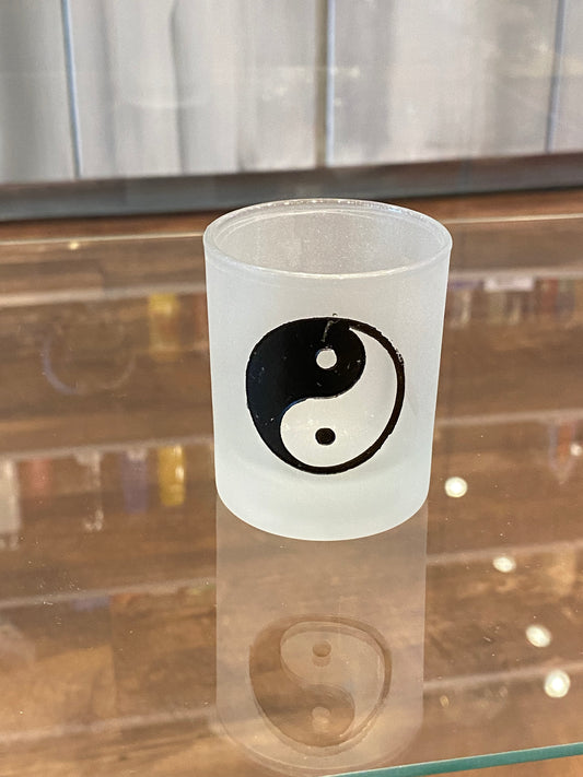 Yin-Yang Etched Glass Votive Holder