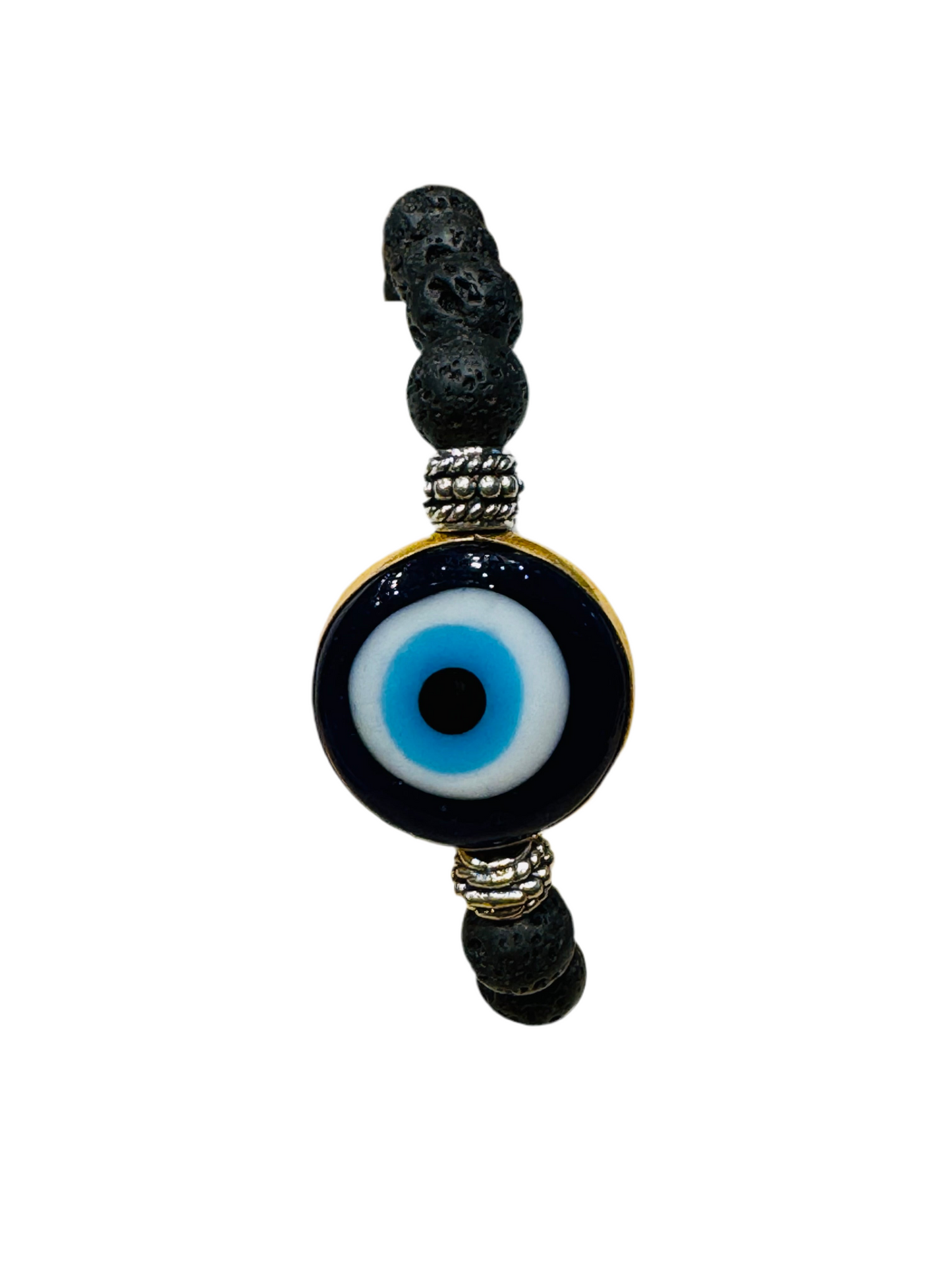 Lava Rock Evil Eye Medallion Gemstone Bracelet