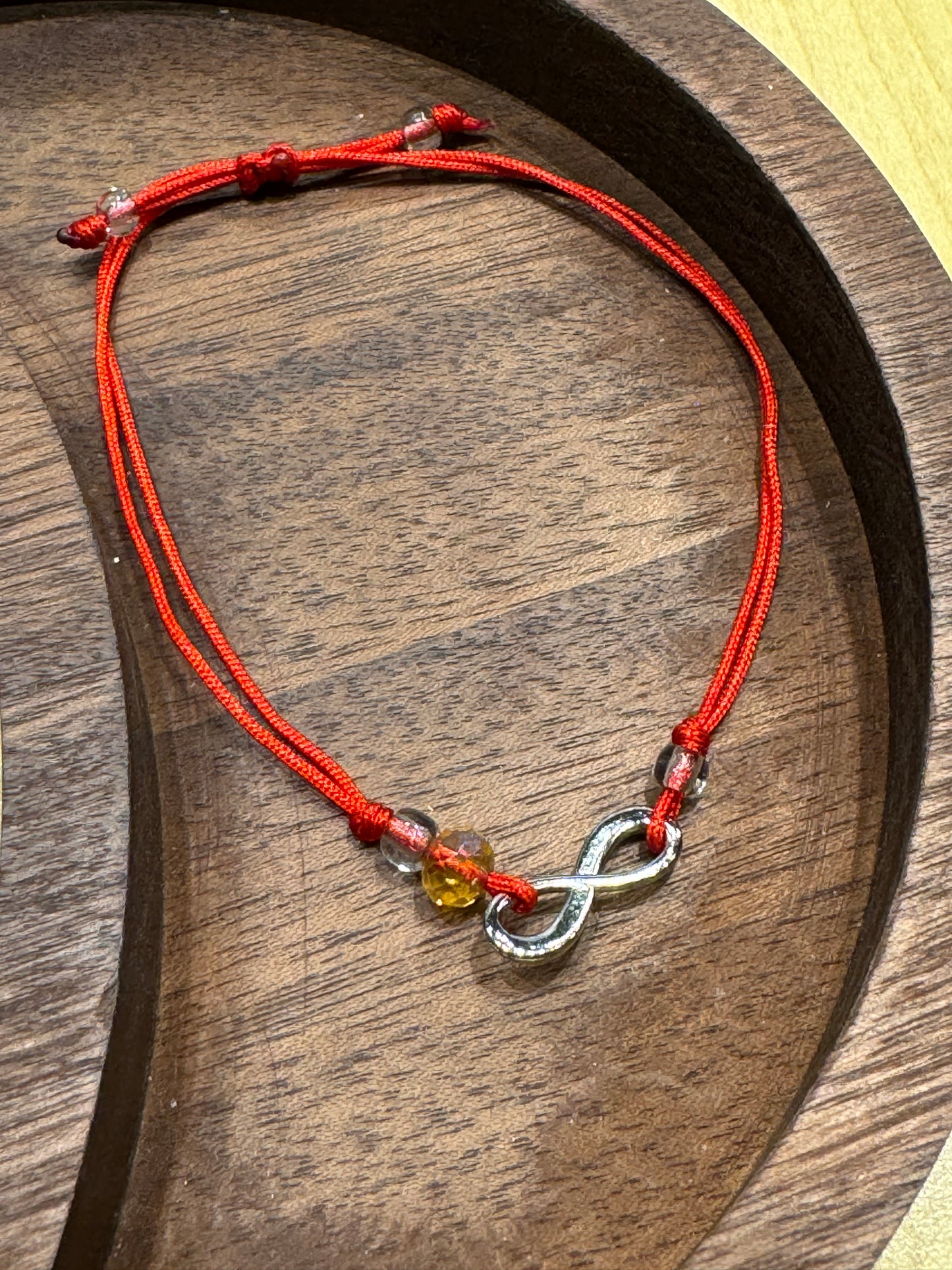 Red String Pull Tie Bracelet Infinity Charm and Colorful Bead