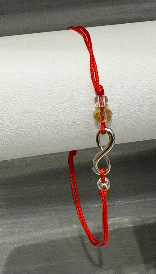 Red String Pull Tie Bracelet Infinity Charm and Colorful Bead