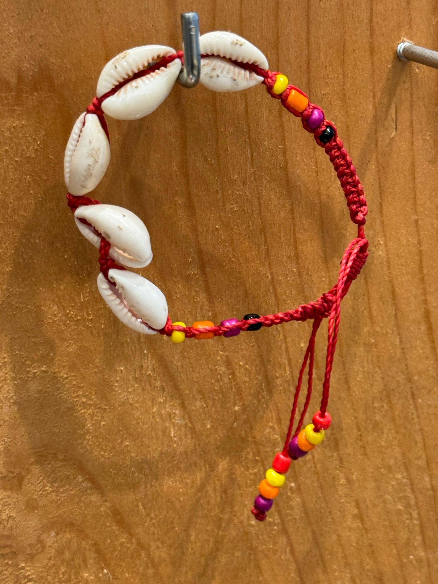 Handmade Deep Red String Bracelet With Cowrie Shells and Beads