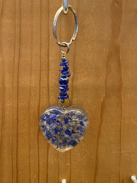 Lapis Lazuli and Pyrite Chips Crystal Heart Key Chain
