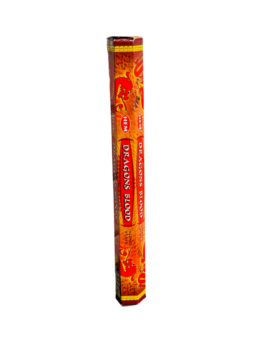 HEM Dragons Blood Incense Sticks packaging with fiery dragon design.