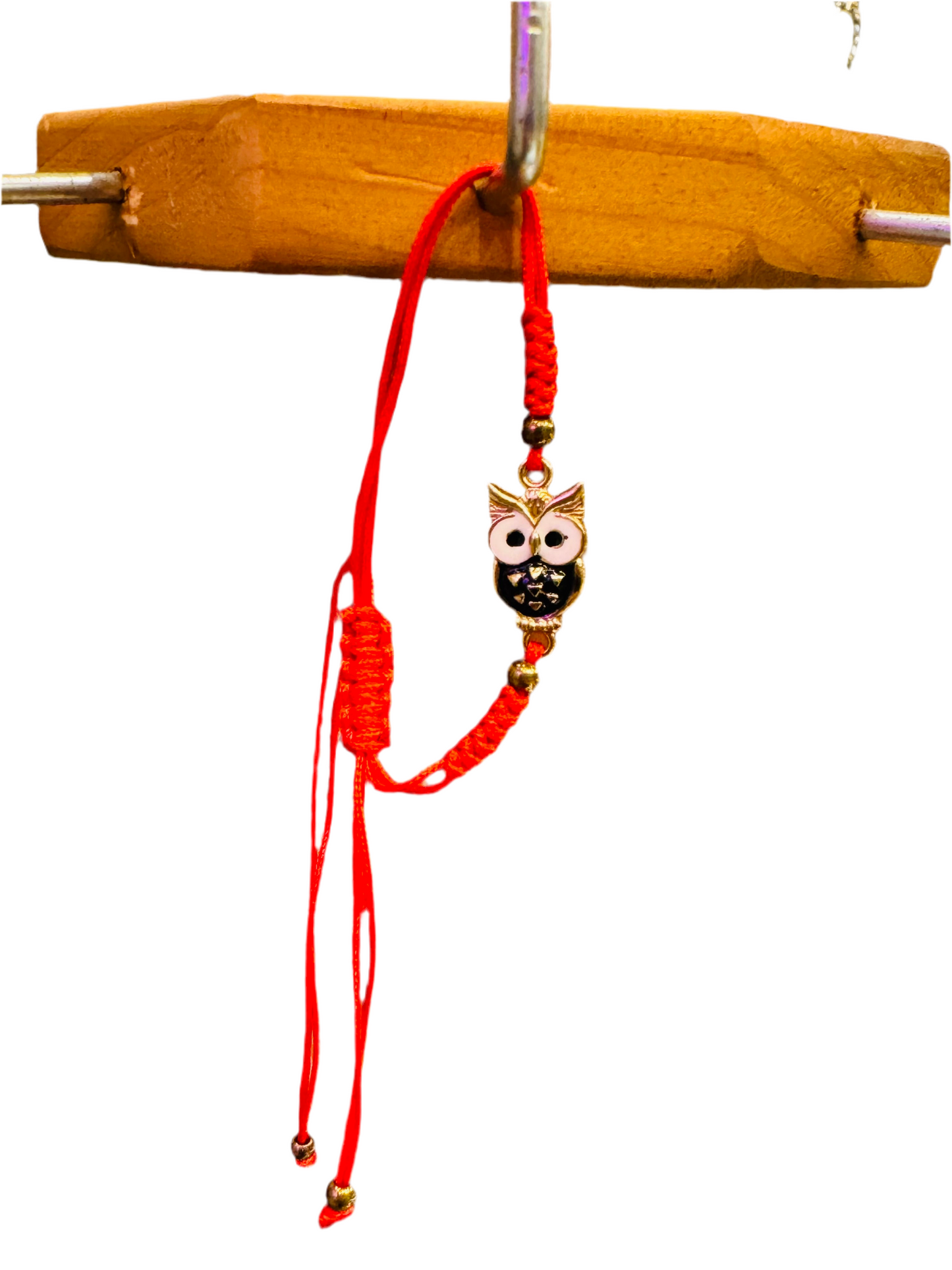 Red String Pull Tie Bracelet With Owl Charm