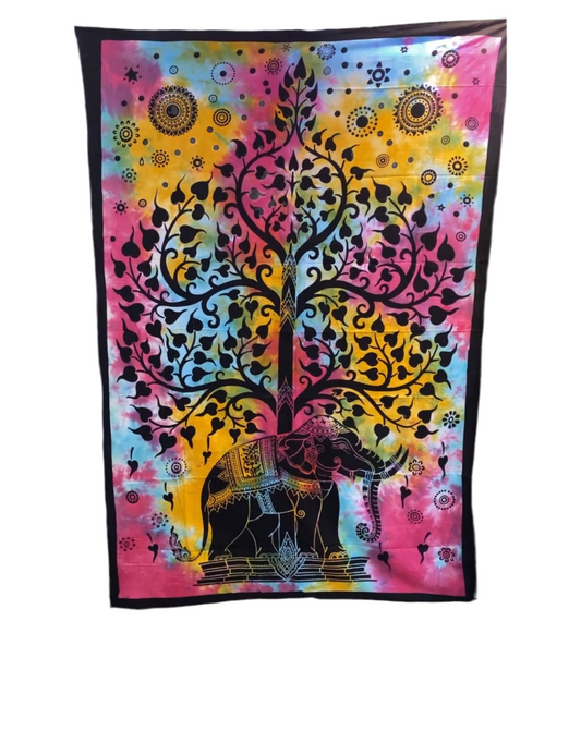 Indian Elephant Bodhi Tree Tapestry