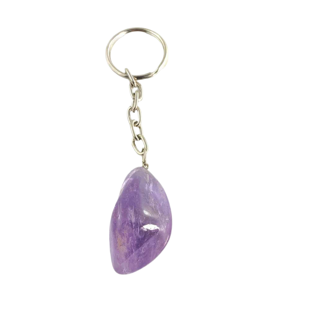 Amethyst Gemstone Keychain with violet hues for spiritual connection and tranquility.