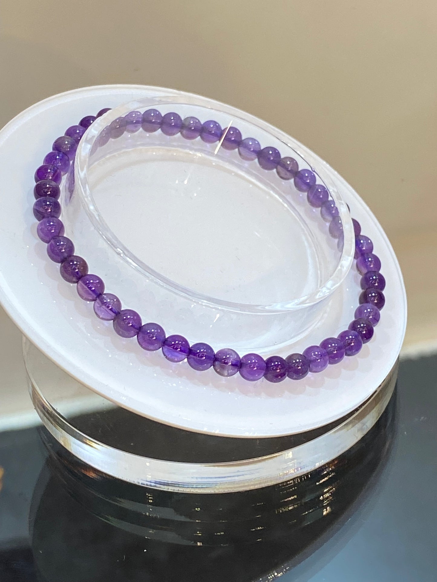 Faceted Amethyst Stretch Round Beaded Gemstone Bracelet 4mm