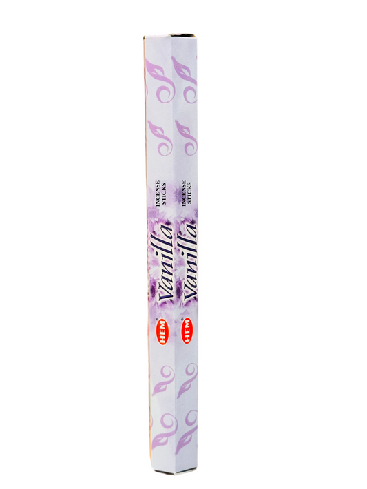 HEM Vanilla Incense packaging with soothing aroma and handcrafted quality ingredients.