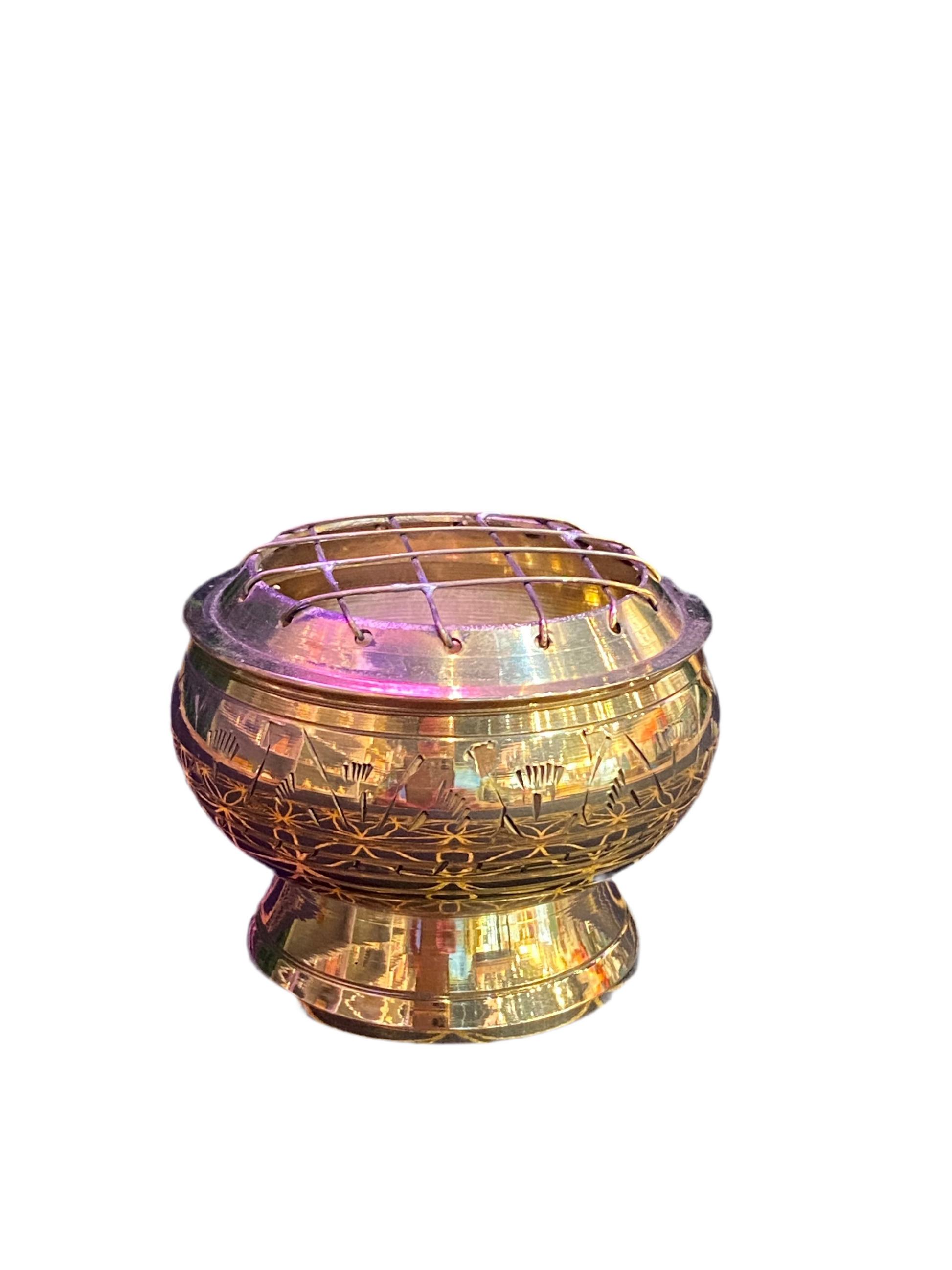 Brass Charcoal Burner Flower Engraved