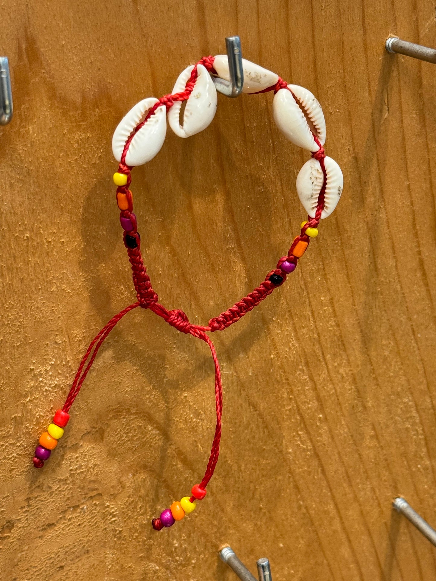 Handmade Deep Red String Bracelet With Cowrie Shells and Beads