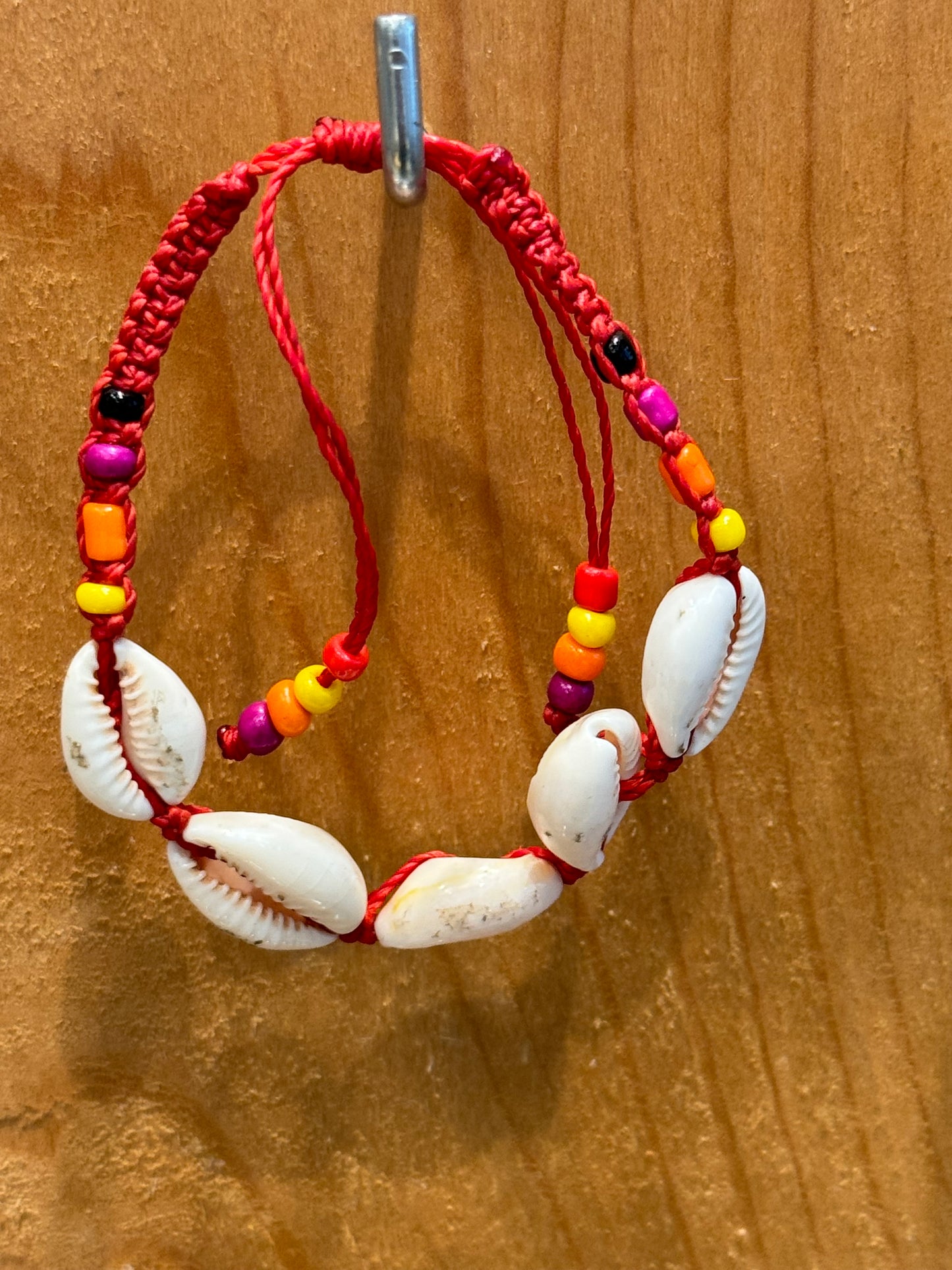Handmade Deep Red String Bracelet With Cowrie Shells and Beads