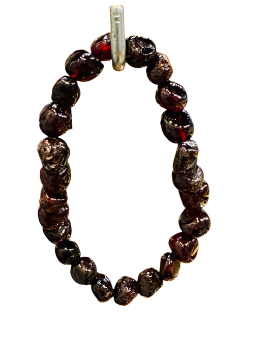 Garnet Nugget Beaded String Bracelet with raw garnet nuggets for passion and grounding energy.