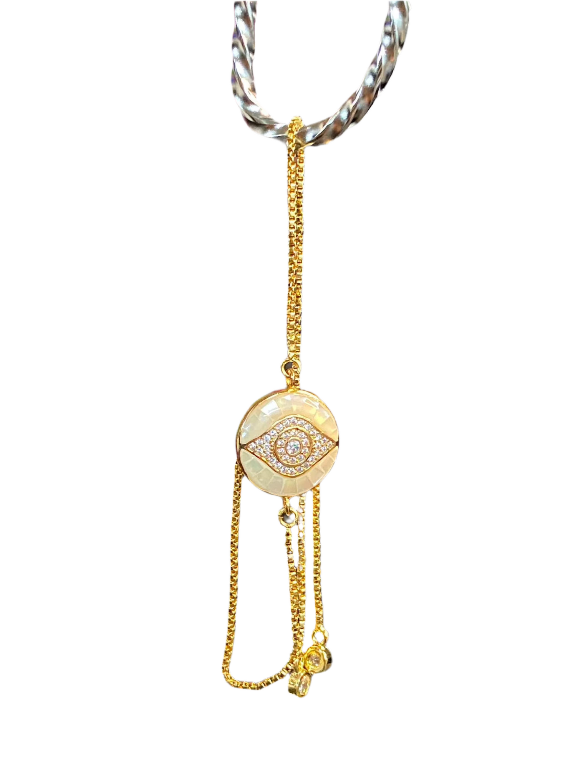 Mother of Gold Pearl Evil Eye Dainty Bracelet