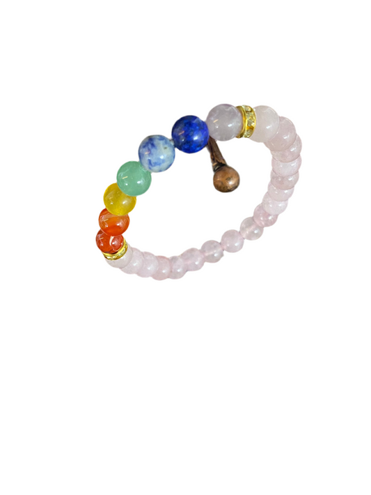 Rose Quartz Chakra Gemstone Bracelet promoting love and emotional healing.