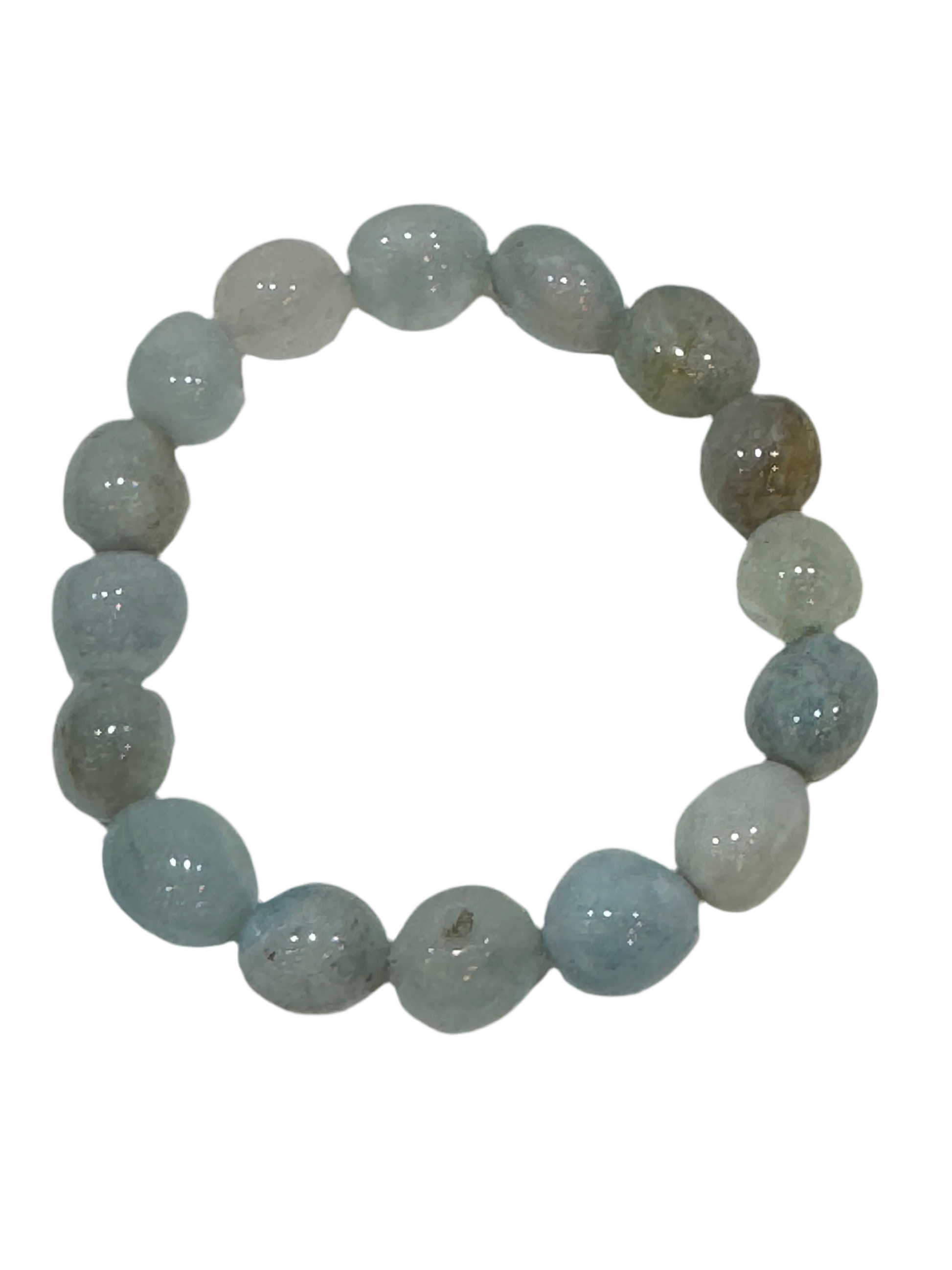 Aquamarine Nugget Tumbled Polished Beaded Bracelet