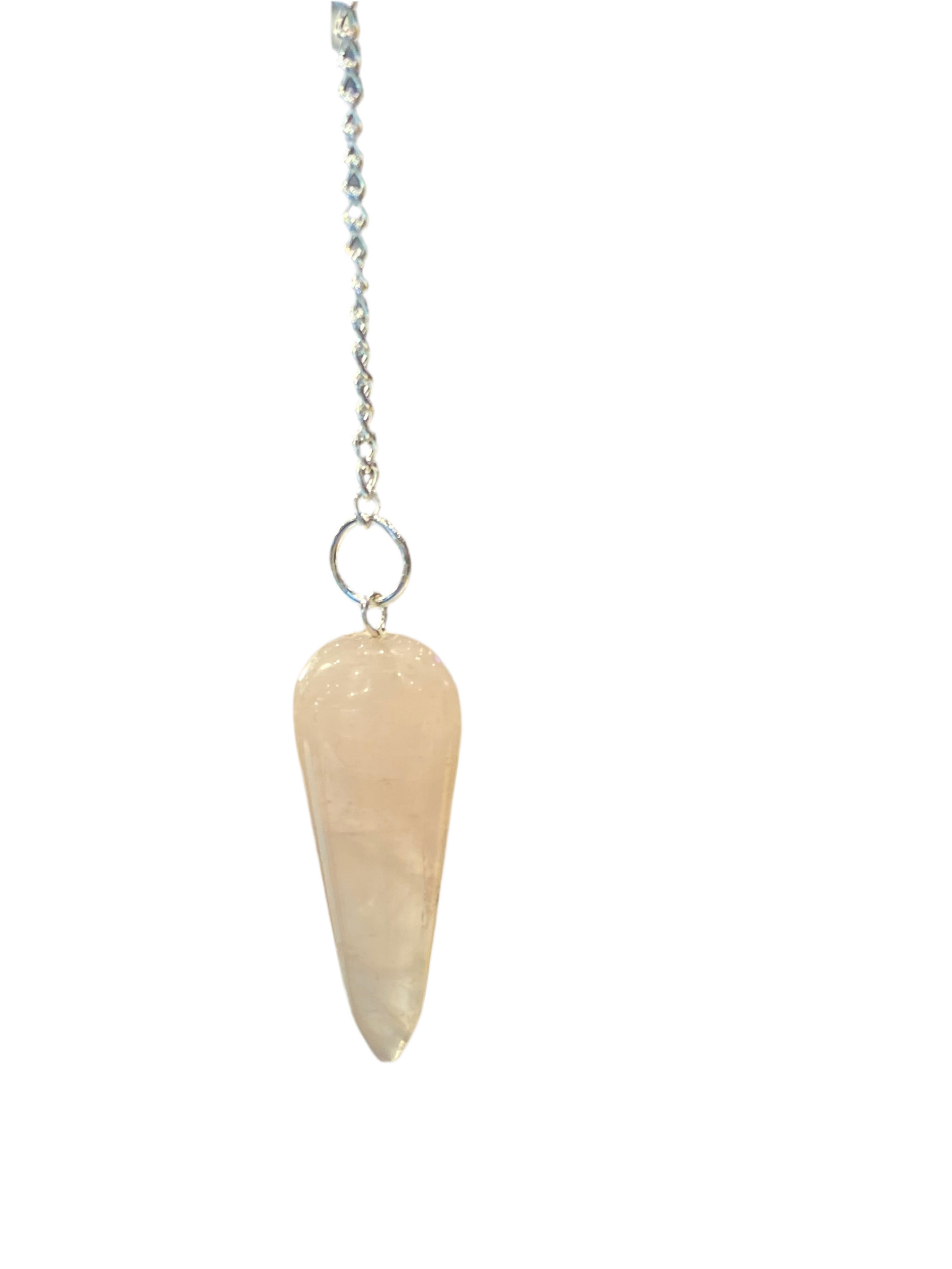 Rose Quartz Tear Drop Pendulum with Chain for spiritual guidance and emotional healing.