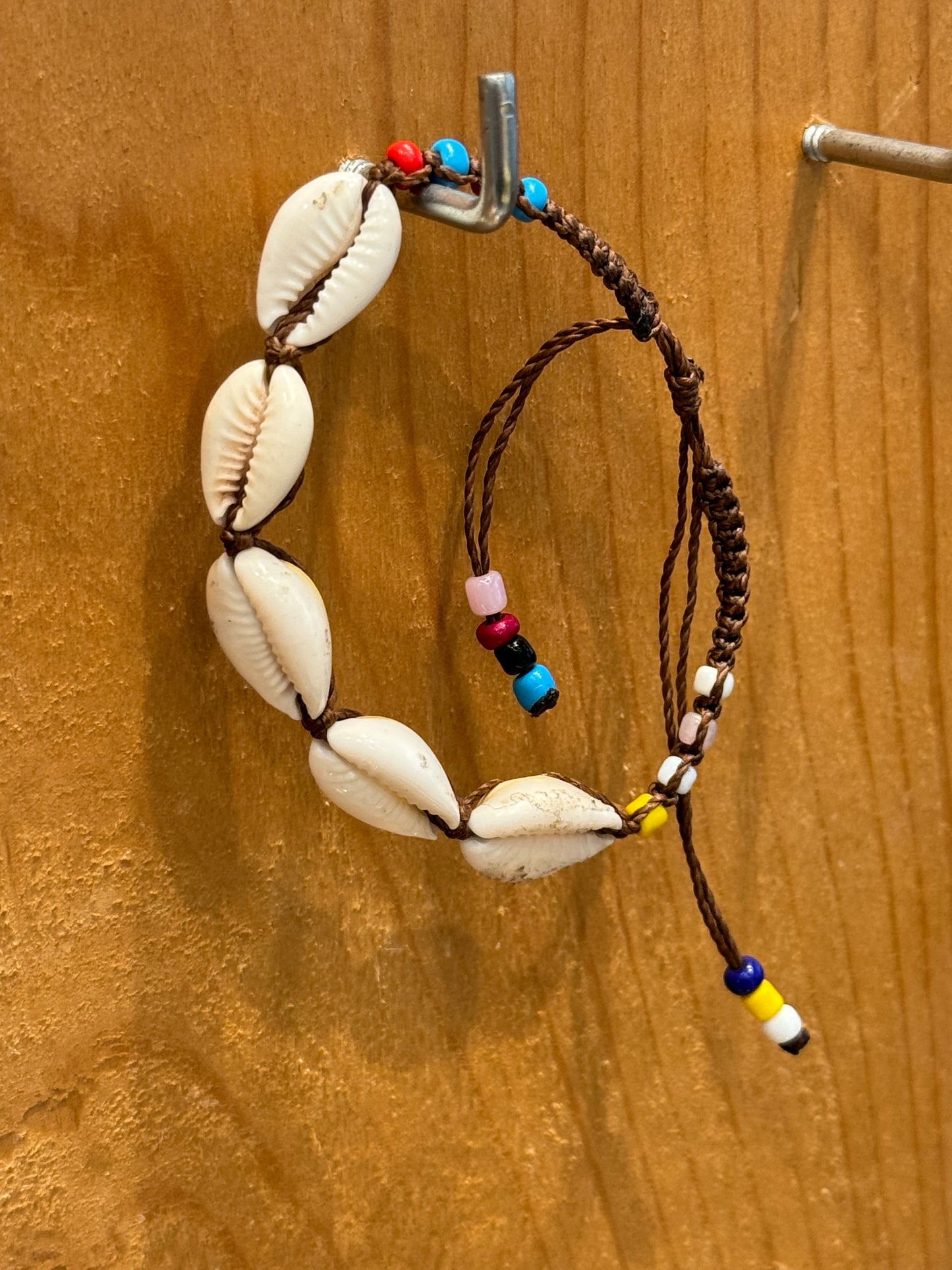 Handmade Brown String Bracelet With Cowrie Shells and Beads