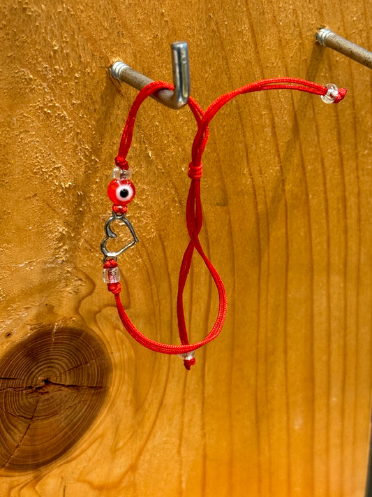 Red String Bracelet  With Heart & Red Eye
