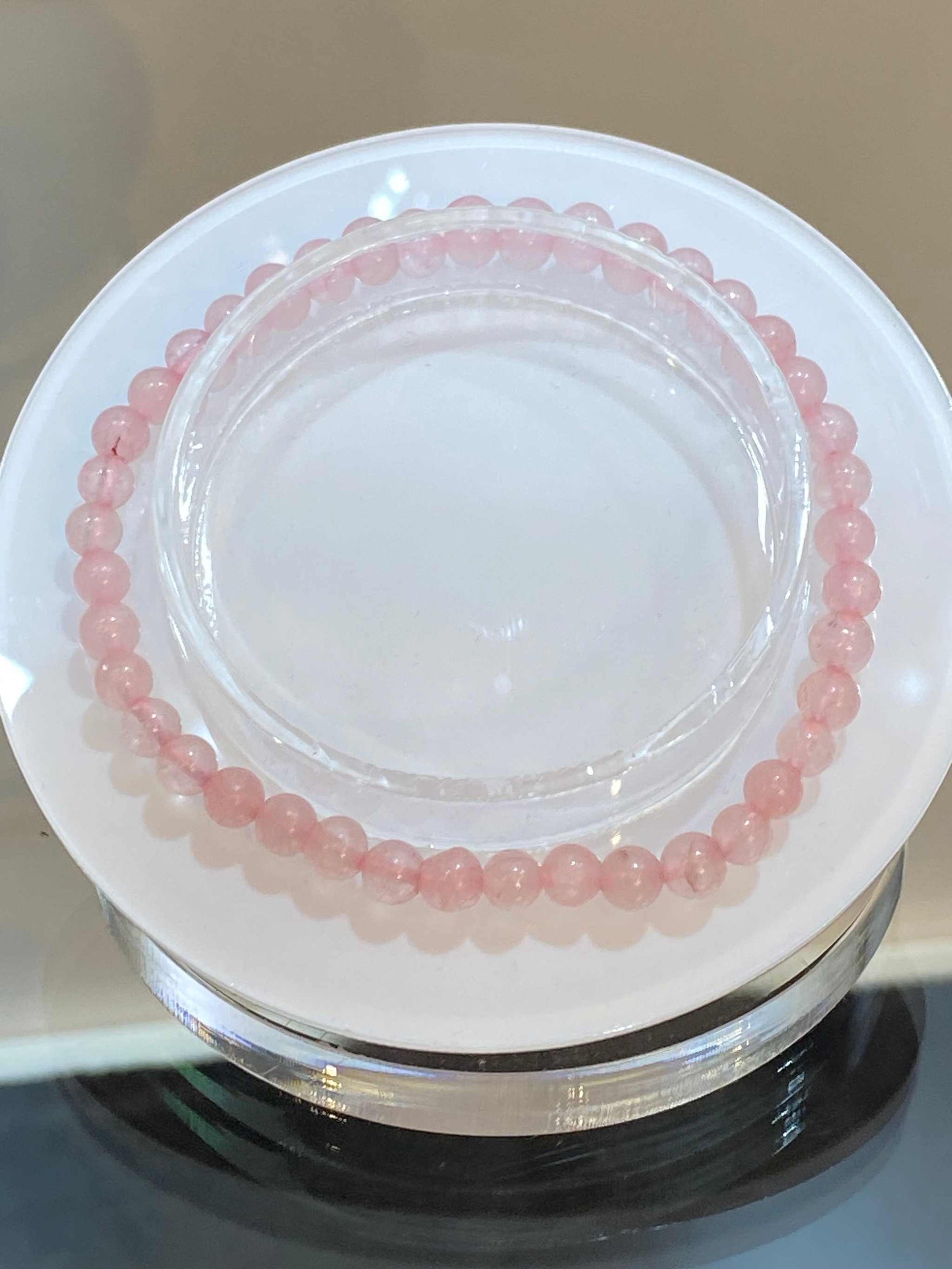 Rose Quartz Gemstone Bracelet 4mm promoting love and emotional balance.