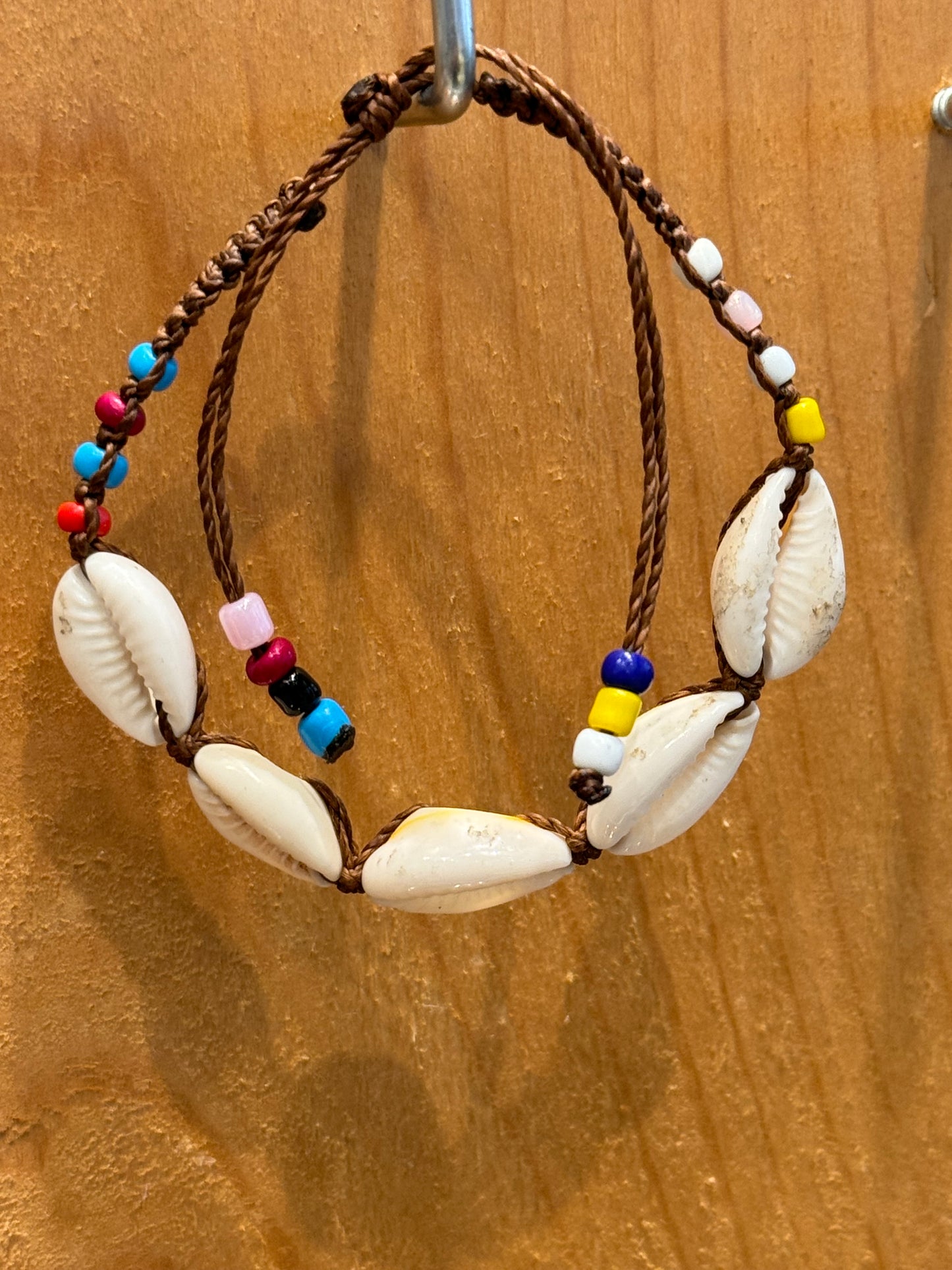 Handmade Brown String Bracelet With Cowrie Shells and Beads