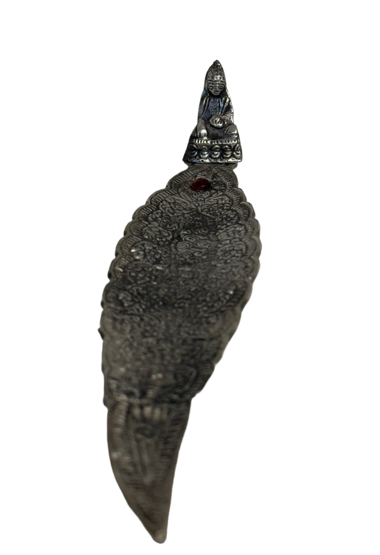 Thai Buddha Silver Aluminum Leaf Incense Stick Holder with Red Stone