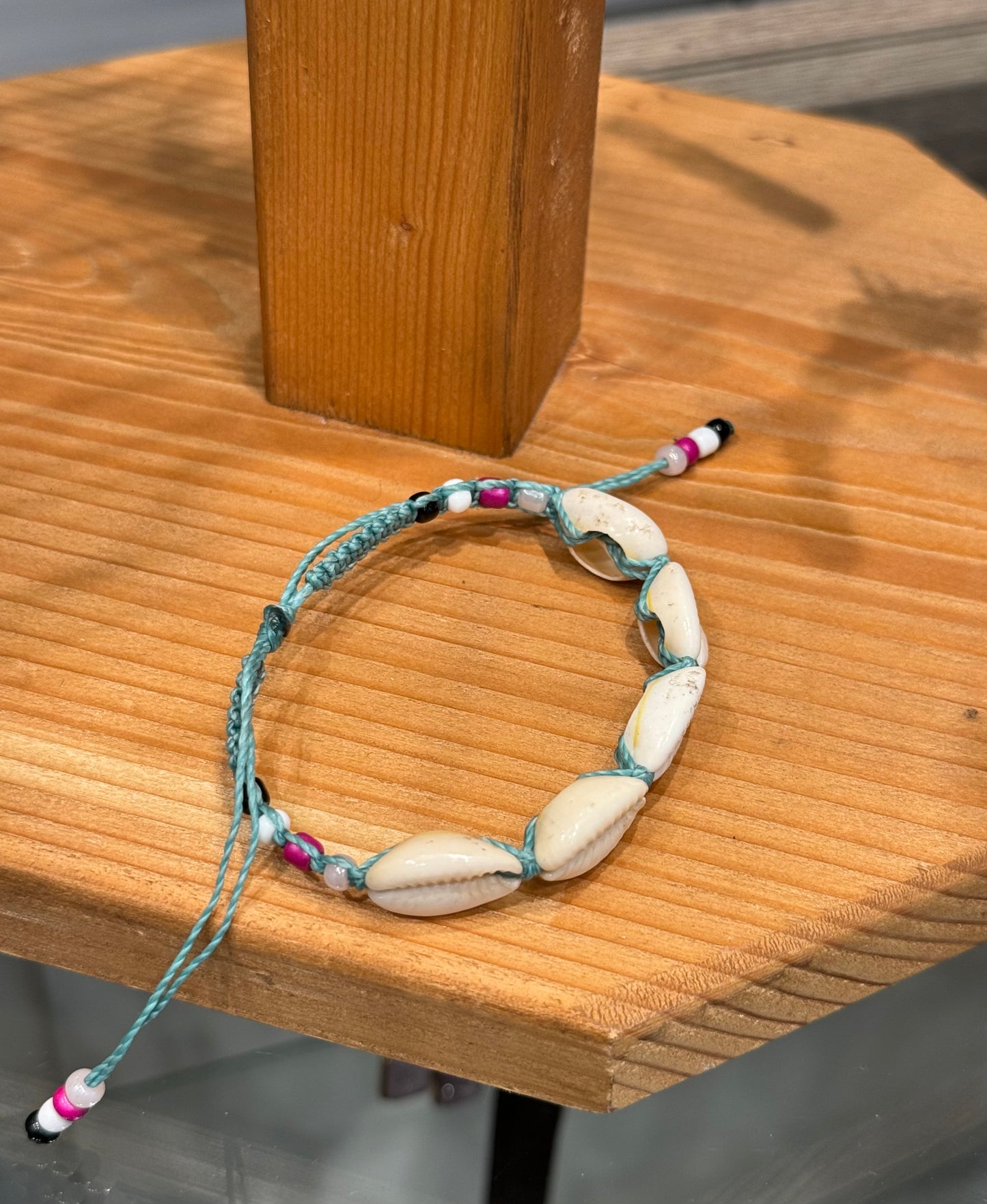 Handmade Sage String Bracelet With Cowrie Shells and Beads